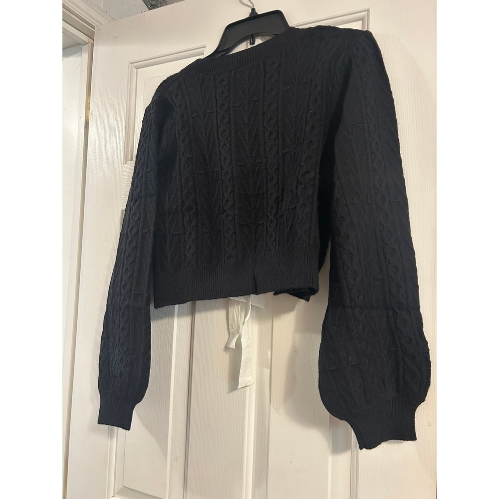 SAODIMALISU Tie-Front Cable Knit Cropped Cardigan - Picture 2 of 4